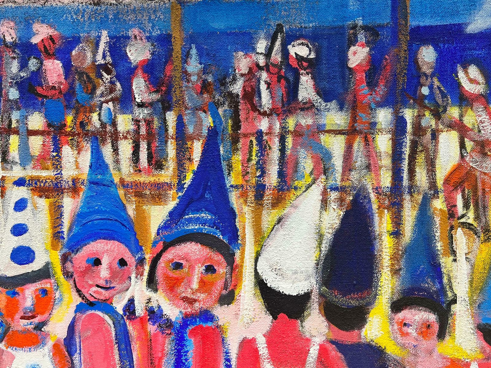 Huguette Ginet Lasnier Busy Beach Scene Children Wearing Hats Hot Summers Day Blue Sea & Sky French Oilc. 2000's photo for sale