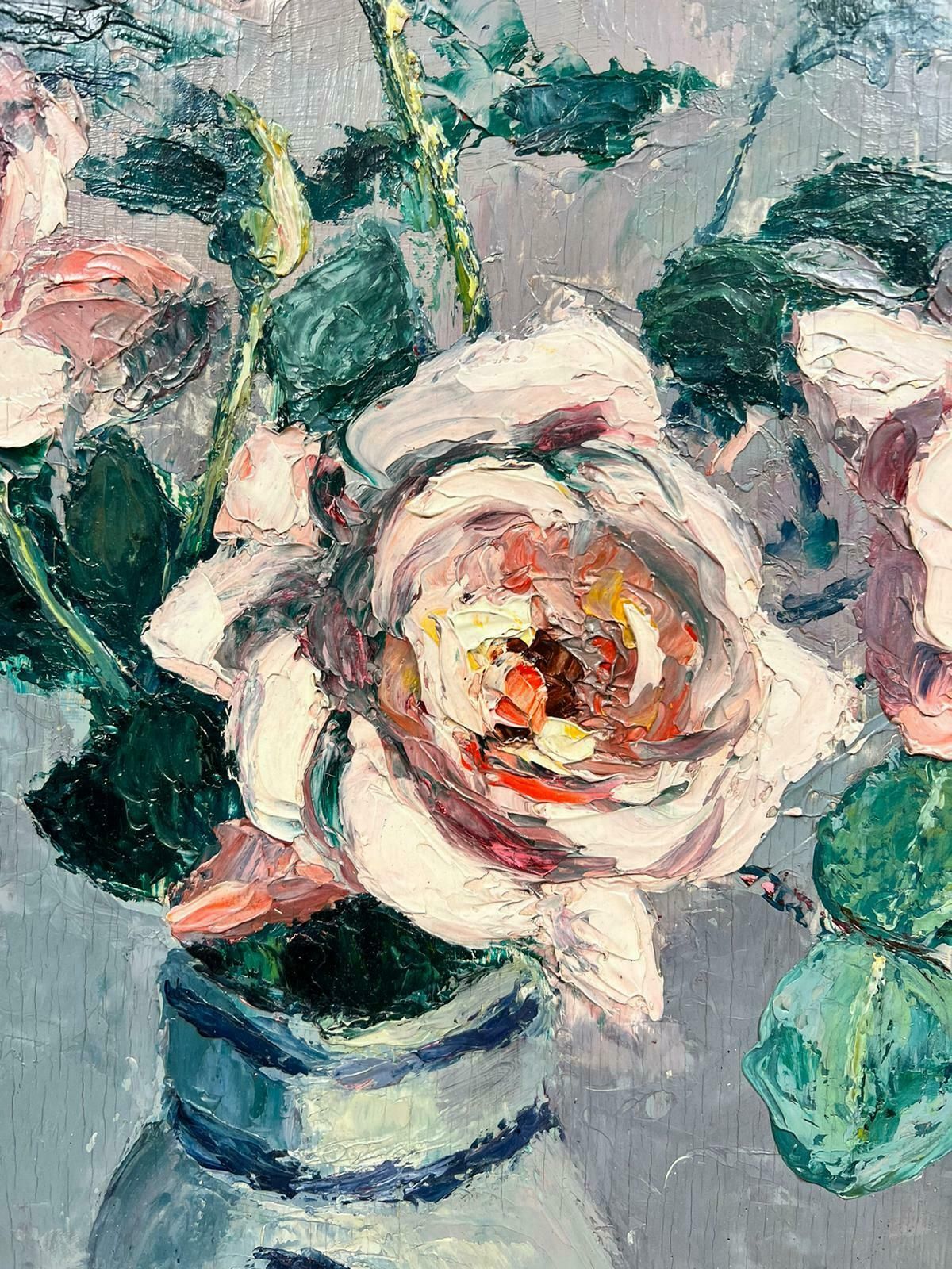 Mary Ribelli1950’s French Impressionist Signed Oil Pink Roses Paris Still Life Gilt Frame1950’s photo for sale