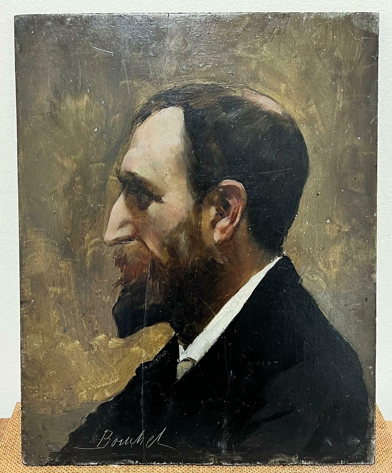 French Schoolsigned French Impressionist Antique Oil Portrait Of Man With Beard Paris Stamped1900 photo for sale