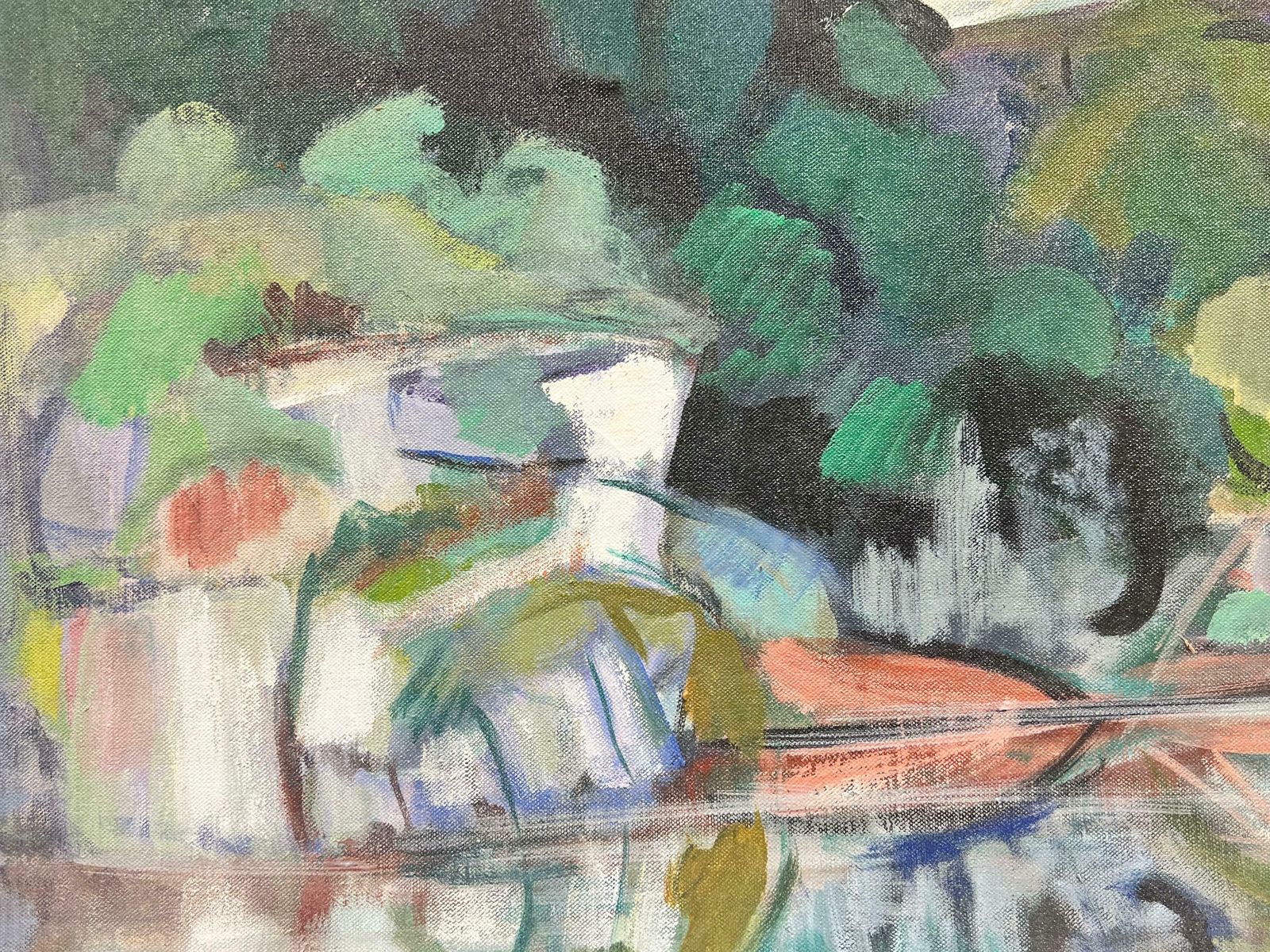 Huguette Ginet Lasnier French Modernist Contemporary Oil Beautiful River Landscape With Reflections C. 2000's photo 1526.0