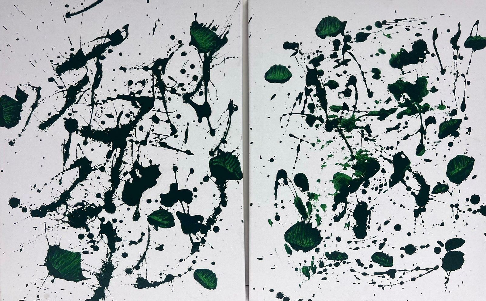 Sally Bradshawtwo Abstract Expressionist Paintings Green  White Contemporary British Paintingsc.2023