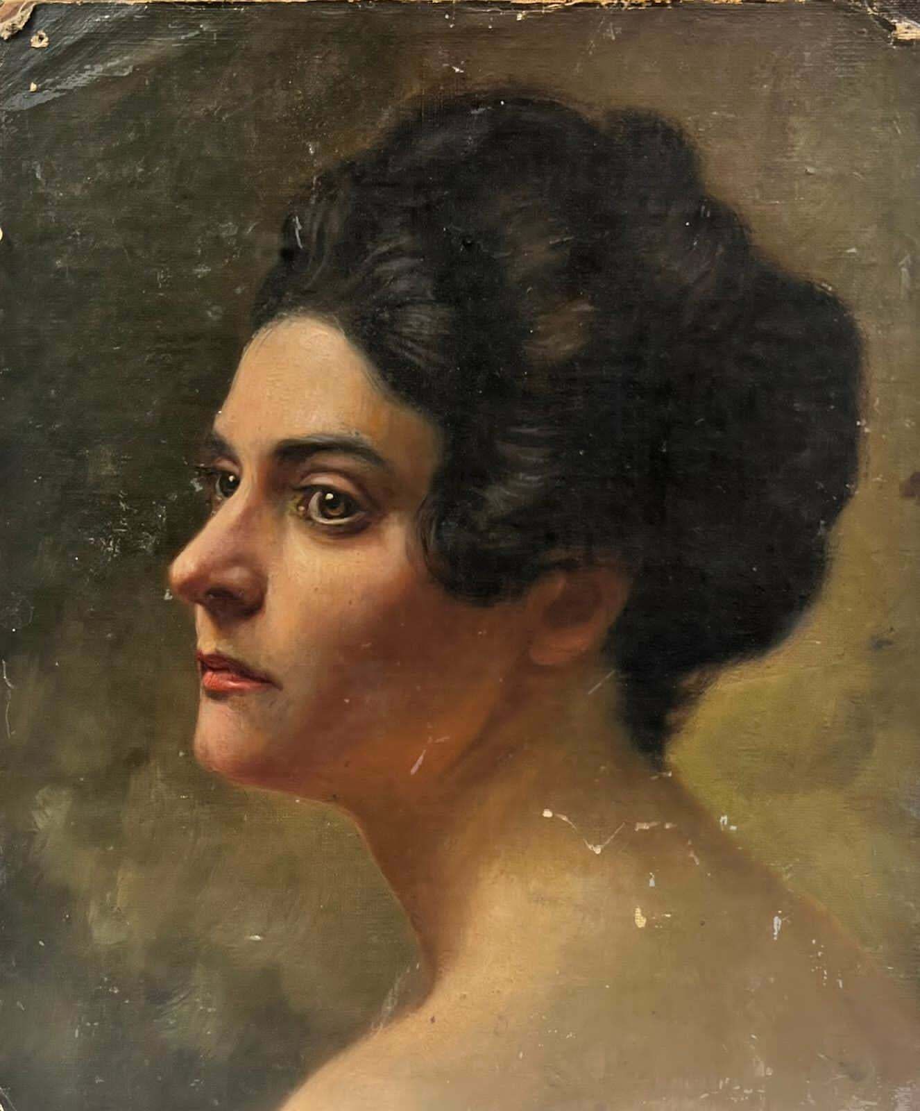 French School19th Century French Realist Oil Profile Portrait Of Lady Beautiful Quality