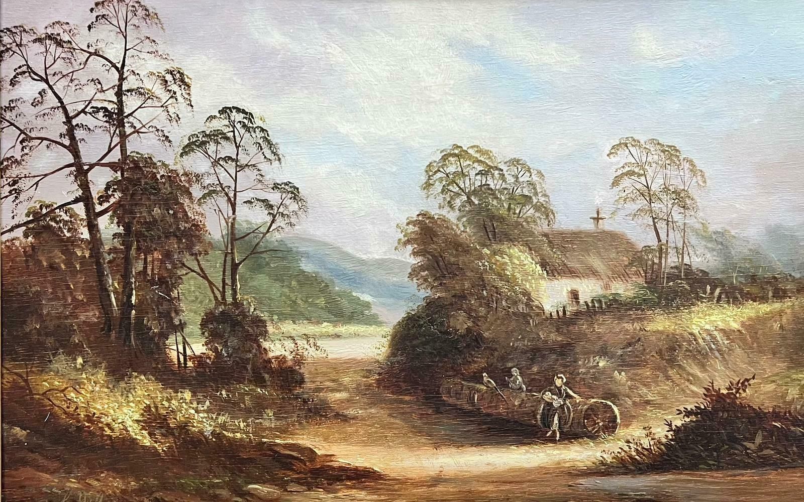 Victorian Schoolvictorian English Oil Painting Lady By Old Tree Trunk Rural Landscape Framed photo furniture