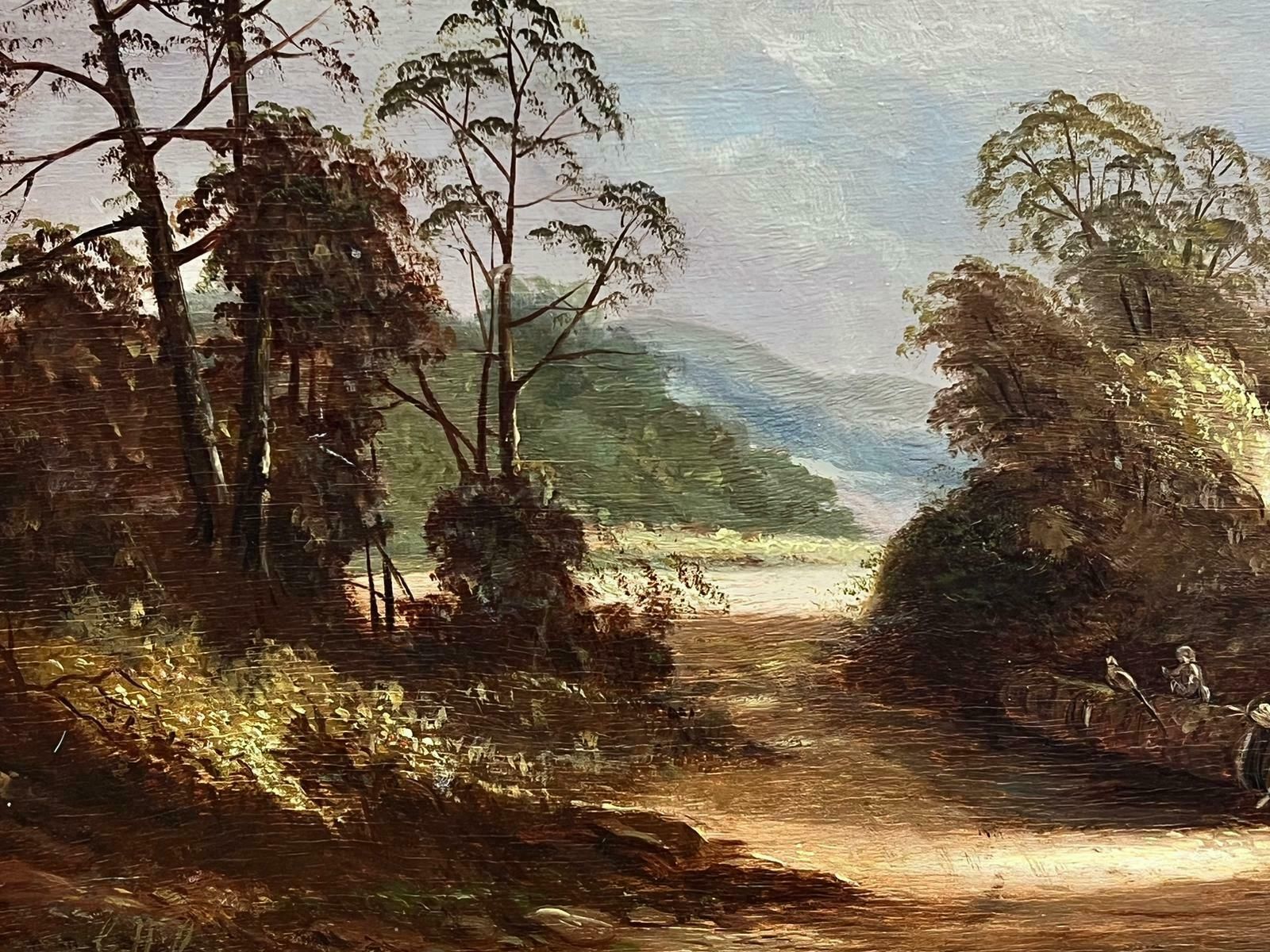 Victorian Schoolvictorian English Oil Painting Lady By Old Tree Trunk Rural Landscape Framed photo for sale