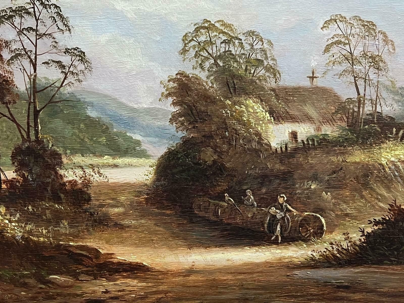 Victorian Schoolvictorian English Oil Painting Lady By Old Tree Trunk Rural Landscape Framed photo Art