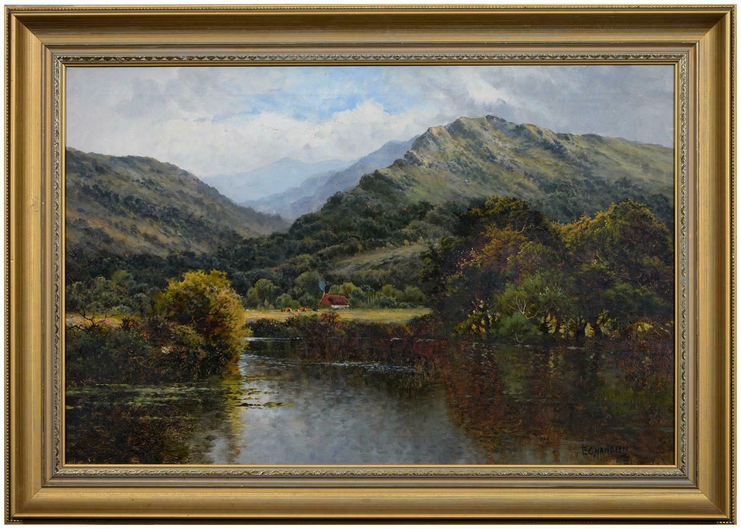 E.C.Hamblinfine Antique Scottish Oil Highlands Loch Scene Tranquil Pastoral Landscape photo furniture