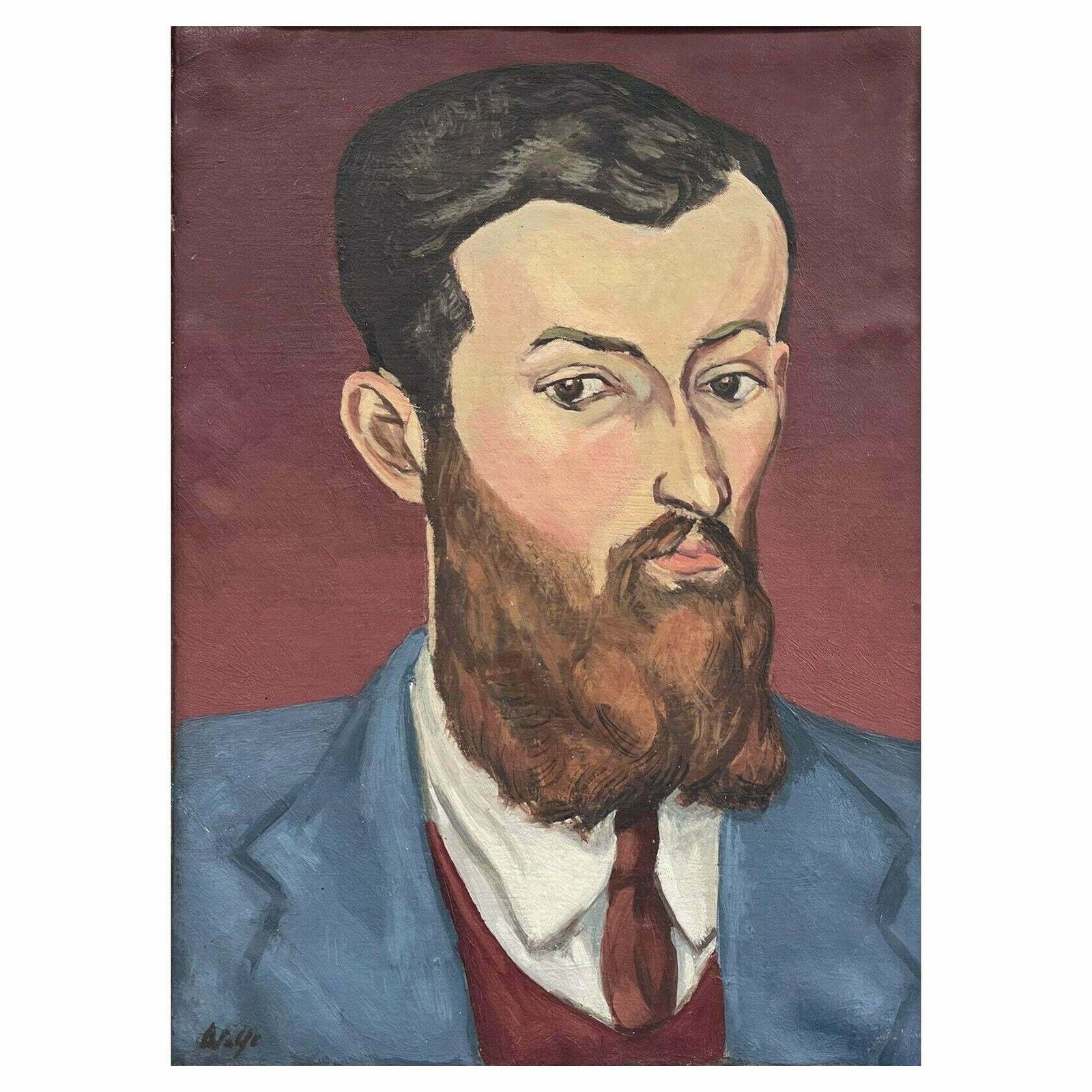 1930's Fauvist1930s European Fauvist Signed Oil Painting   Portrait Of Bearded Young Manc. 1930's