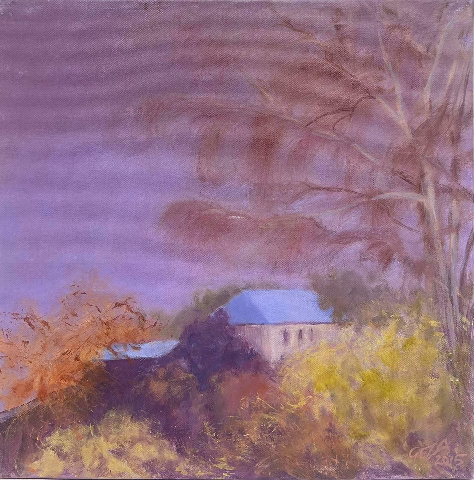 Geza Somerset Paddonpurple Sky Landscape House In Autumn Contemporary British Oil Painting Canvas