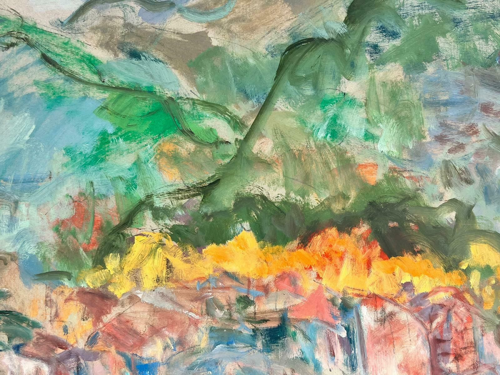 French School20th Century French Expressionist Provencal Landscape Green Hills & Town20th Century photo furniture