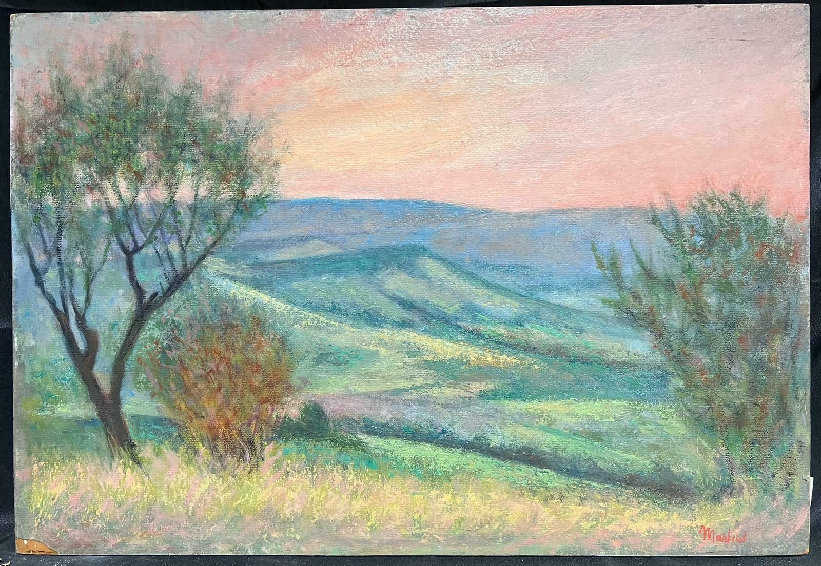 Jacob Markiel20th Century French/ Polish Modernist Hazy Green Landscape Rural Fields photo furniture