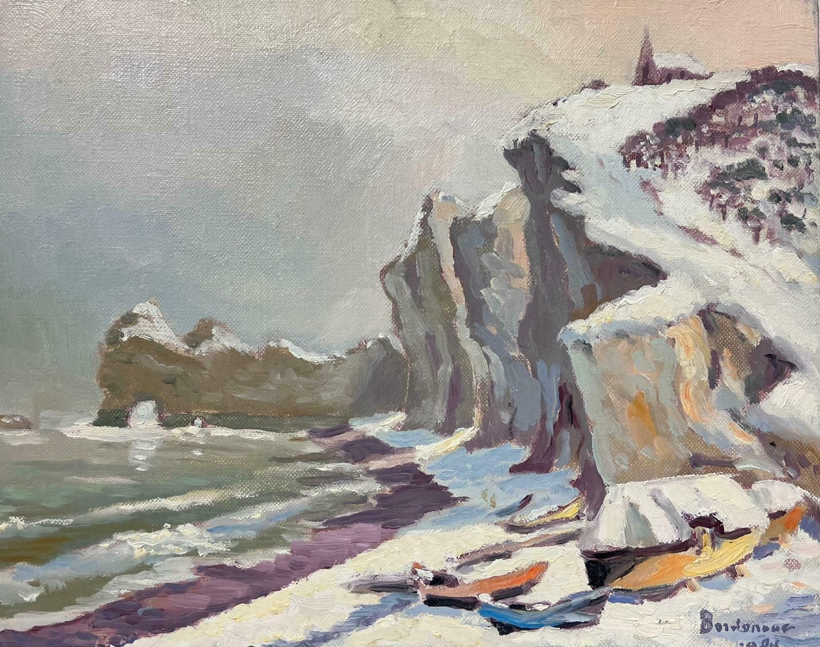 Georges Bordonovecontemporary French Impressionist Oil Winter Snow Seaside Rocky Coastline