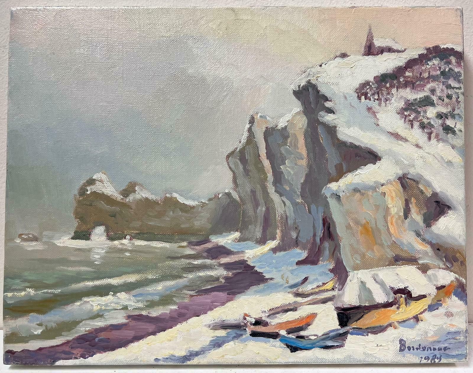 Georges Bordonovecontemporary French Impressionist Oil Winter Snow Seaside Rocky Coastline photo furniture