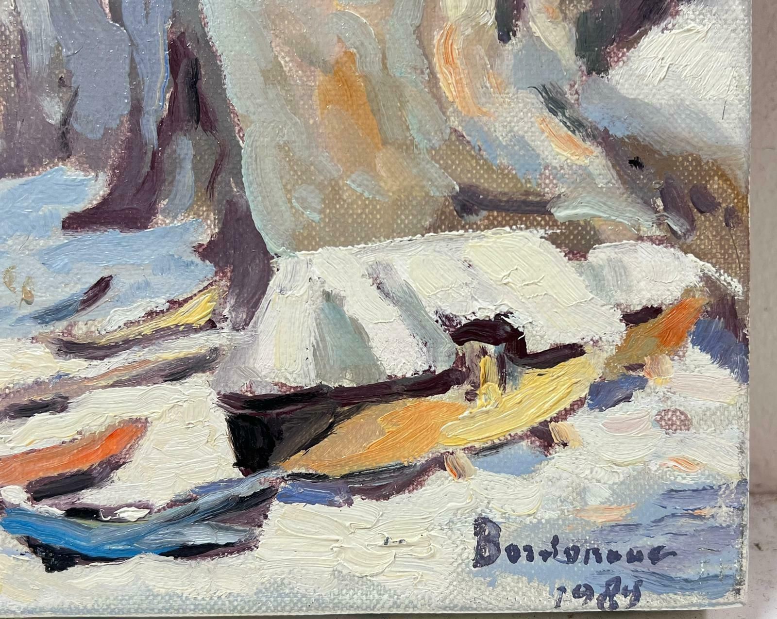 Georges Bordonovecontemporary French Impressionist Oil Winter Snow Seaside Rocky Coastline photo Art