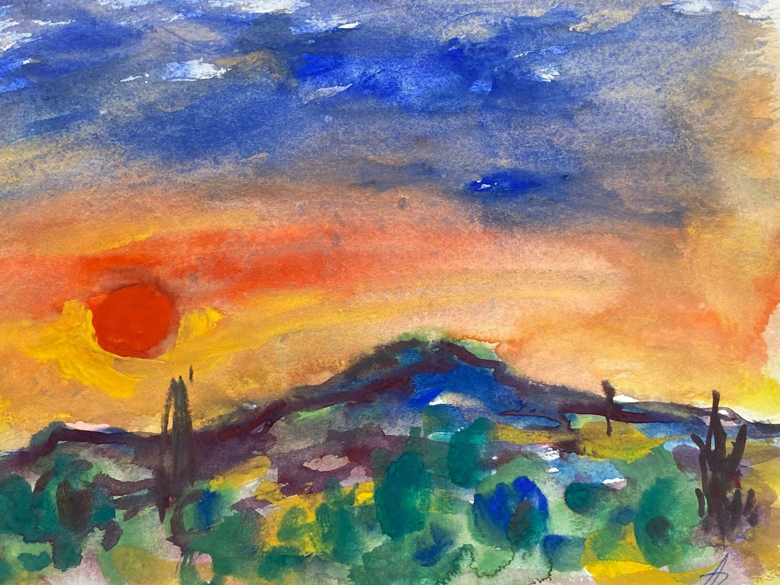 Akos Biroprovence Sunset French Expressionist Original Paintingc.1980s photo furniture