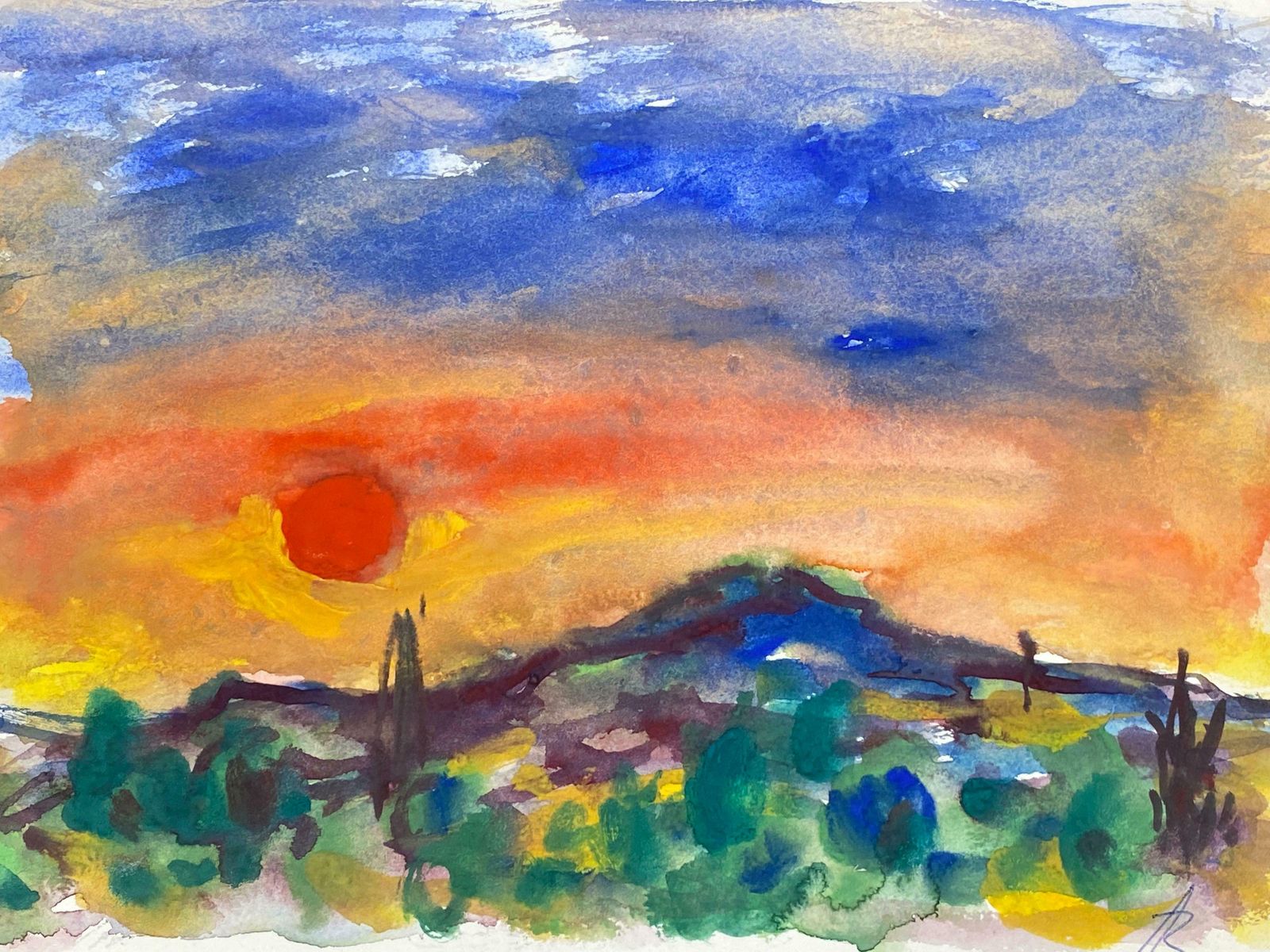 Akos Biroprovence Sunset French Expressionist Original Paintingc.1980s photo Art