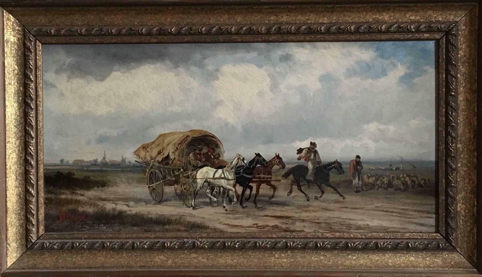 Rudolf Stonewestern Travellers, Signed Victorian Oil Painting, Horsesc.1890's