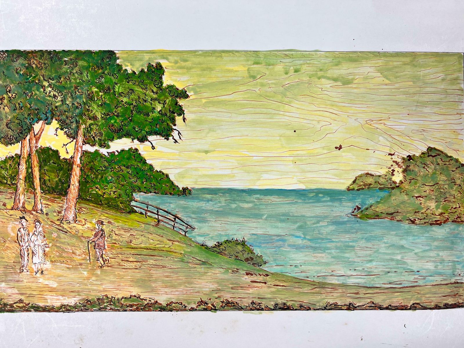 Bernard Labbe1950's Modernist/ Cubist Painting   Figures Down By The Beach1950's photo for sale