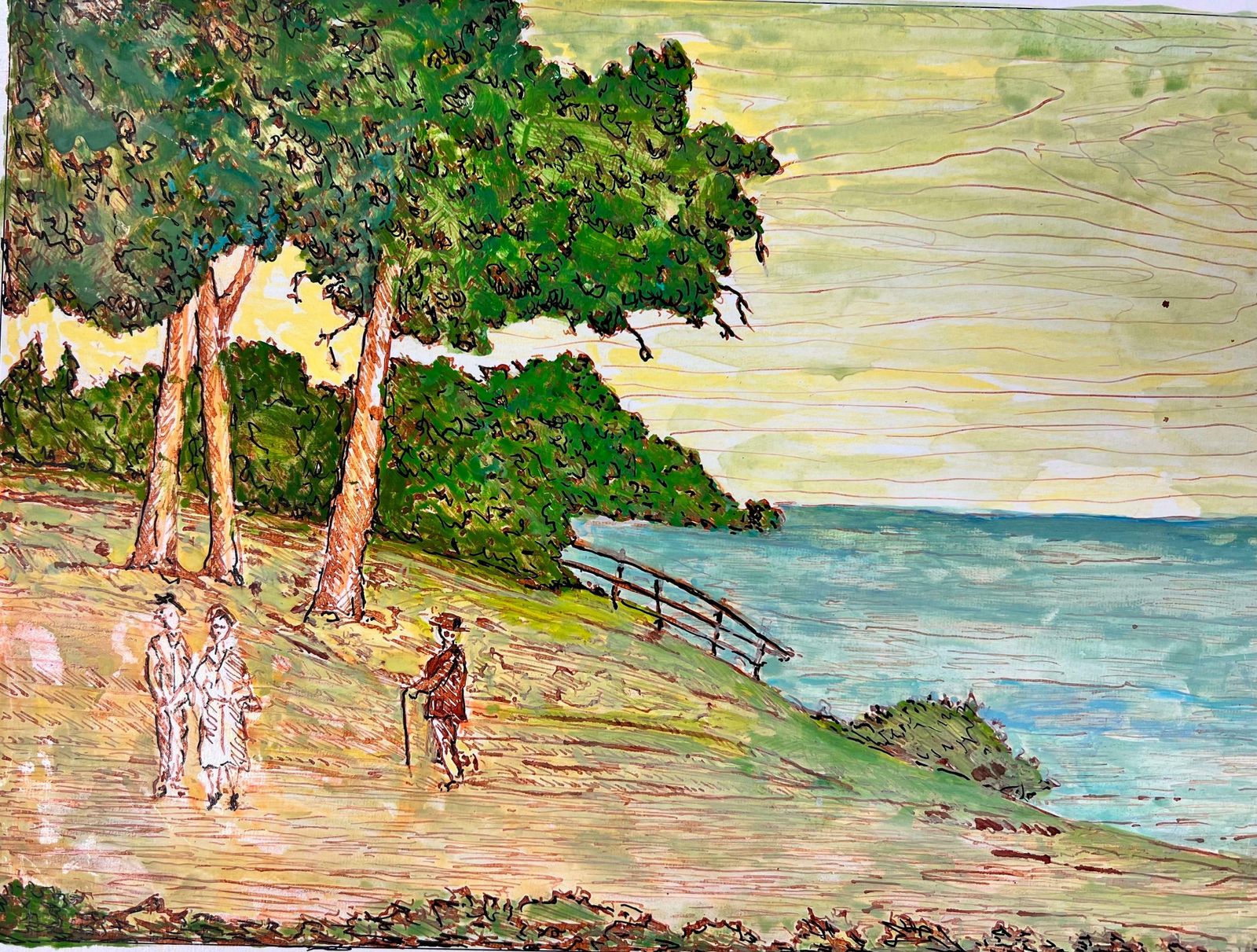 Bernard Labbe1950's Modernist/ Cubist Painting   Figures Down By The Beach1950's photo Art