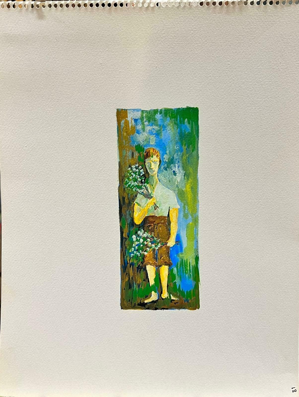 Bernard Labbe1950's Modernist/ Cubist Painting   Boy With Flowers1950's photo furniture