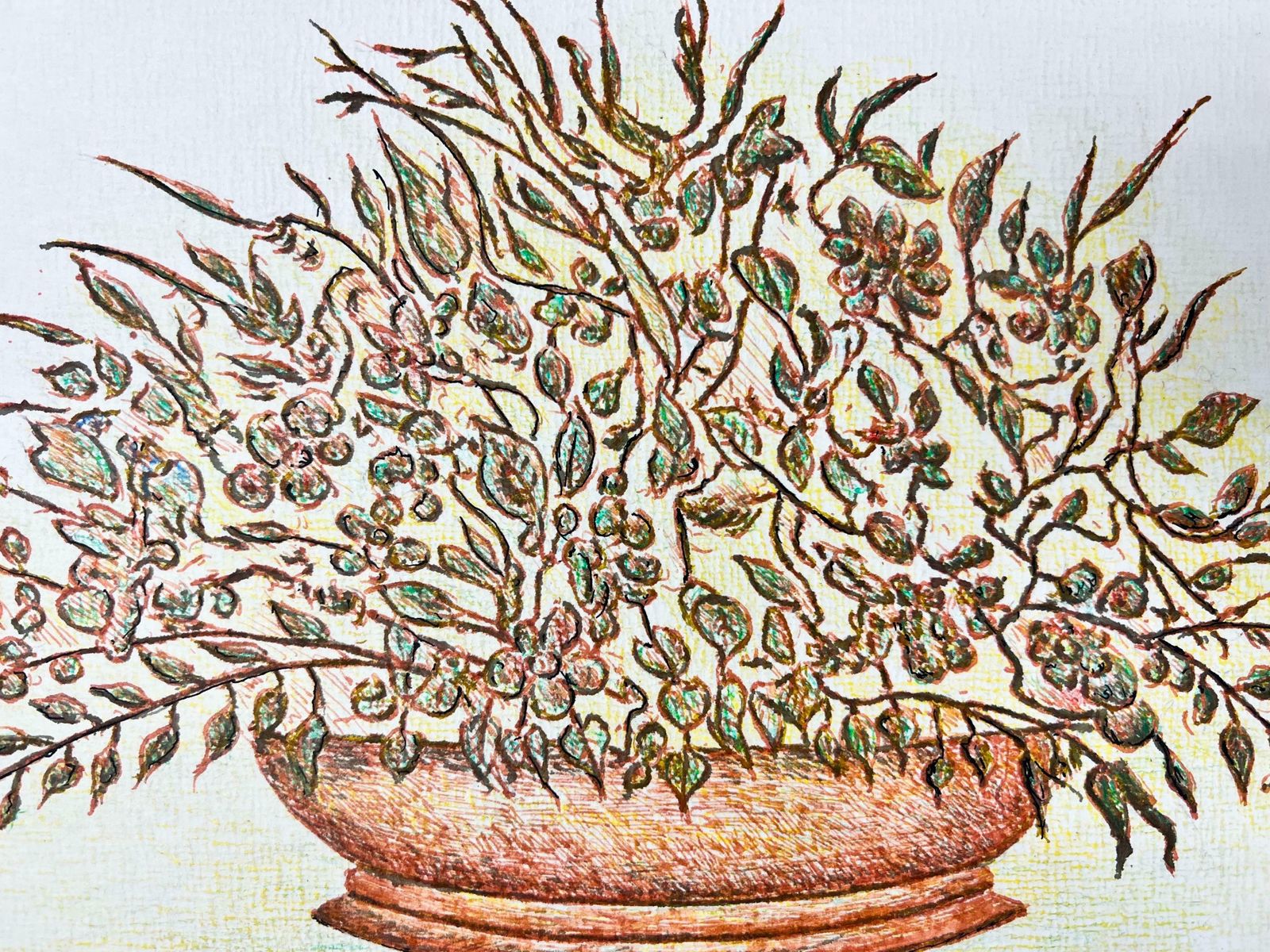Bernard Labbe1950's Modernist/ Cubist Painting   Wild Plants In Plant Bowl1950's photo Art