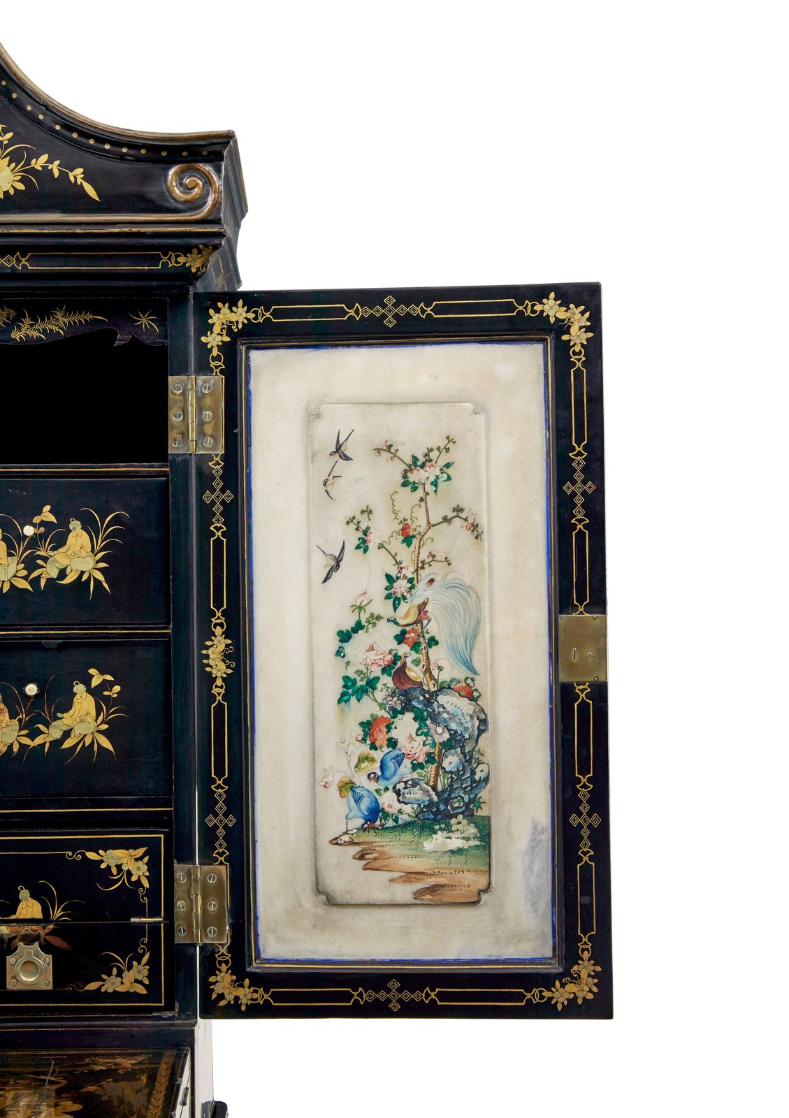 19th Century Chinese Canton Black Lacquered Desk Cabinet photo vinterior