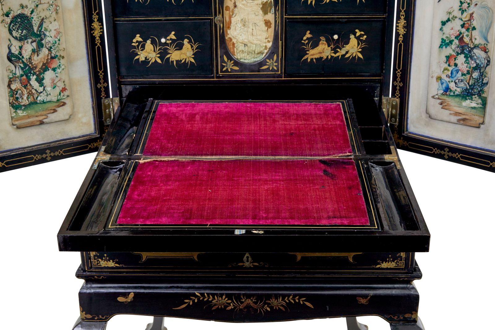 photo furniture 19th Century Chinese Canton Black Lacquered Desk Cabinet