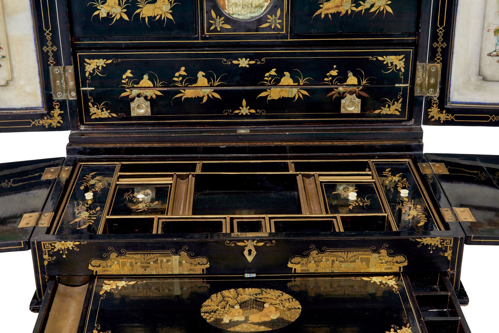 photo for sale 19th Century Chinese Canton Black Lacquered Desk Cabinet