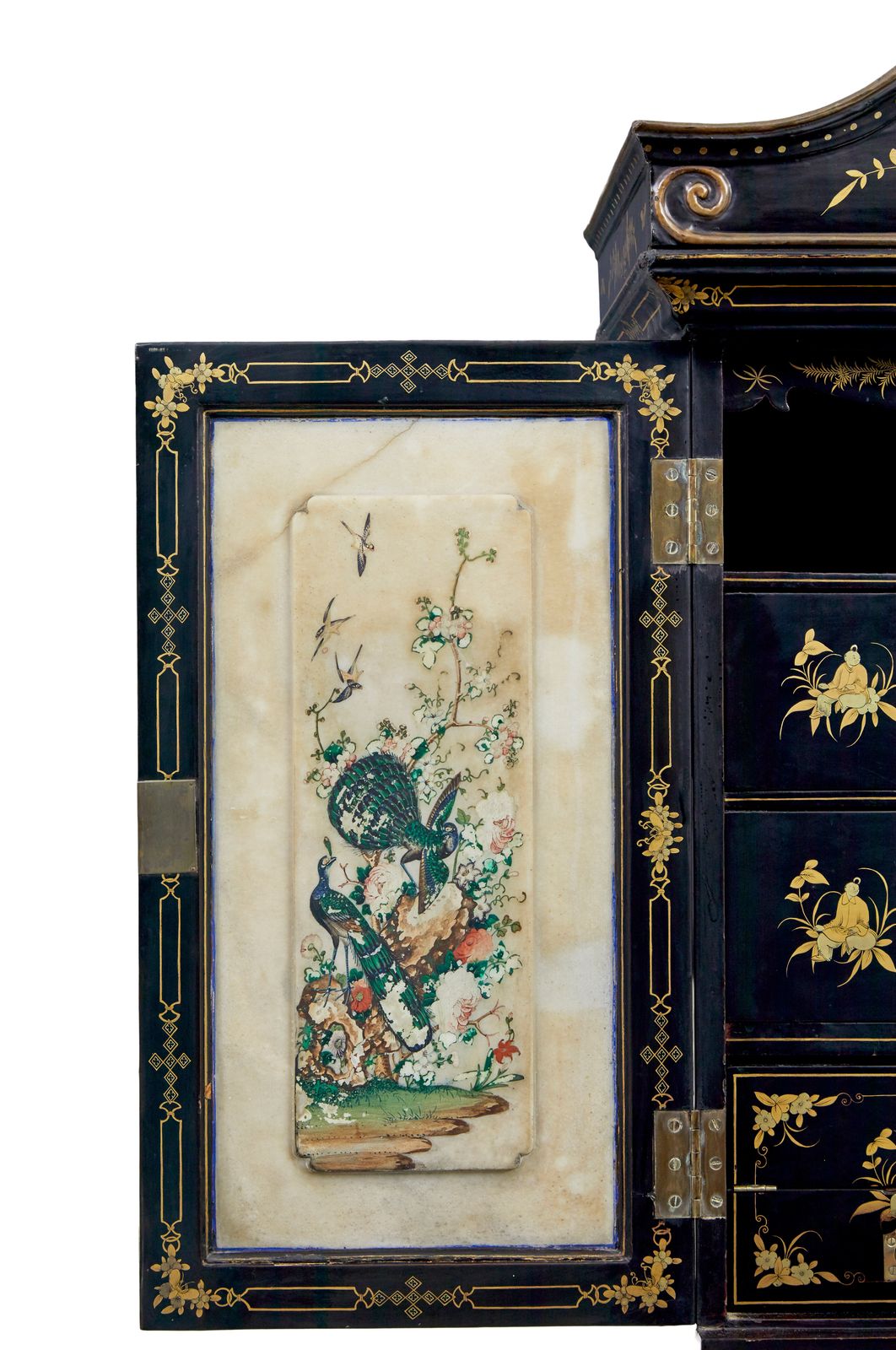 photo vinterior 19th Century Chinese Canton Black Lacquered Desk Cabinet