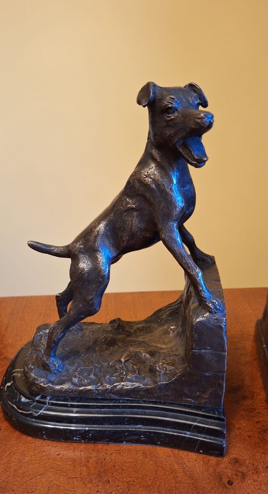 Pair Of Bronze And Marble Bookends Barking Dogs From E Drouot, France C. 1890 photo 595.0