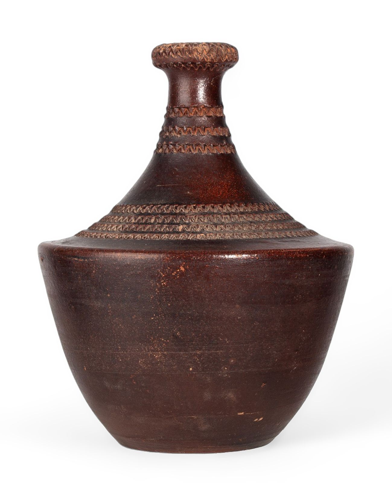 1930s Ancient Inspired Art Déco Folk Ceramic Vase With Incised Decorative Patterns By Jean Besnard, France photo for sale