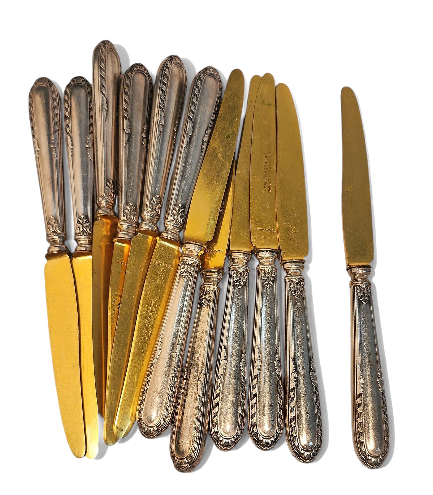 Home Decor Early 20th Century Art Nouveau 12 Service Stainless Metal Flatware 176 Pieces Set Made In France Imported To Argentina By Walser, Wald Y Cia. photo