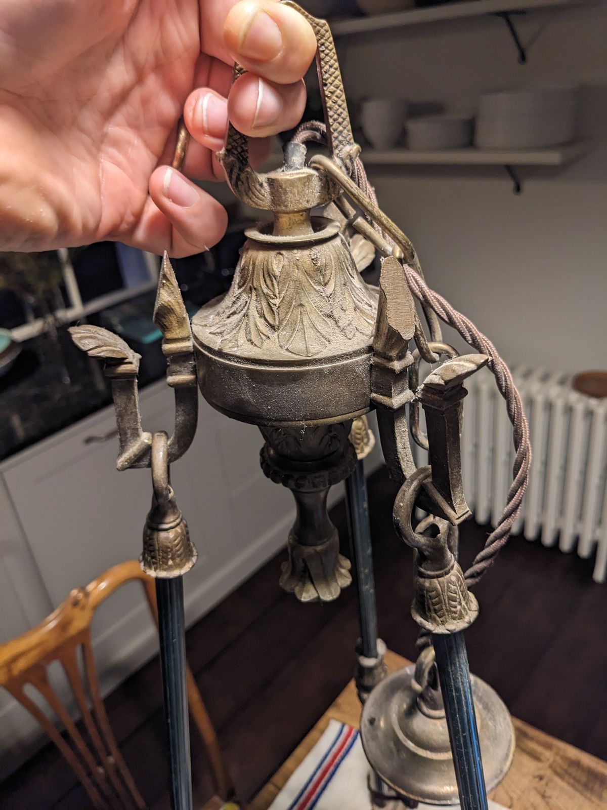 Beautiful Antique French Empire Candle Chandelier, 4 Lights, 3 Branches photo 600.0