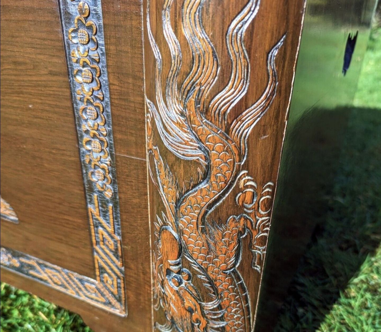 Superb Vintage Chinese Carved Camphor Wood Blanket Chest Delivery Available 0170. photo buy