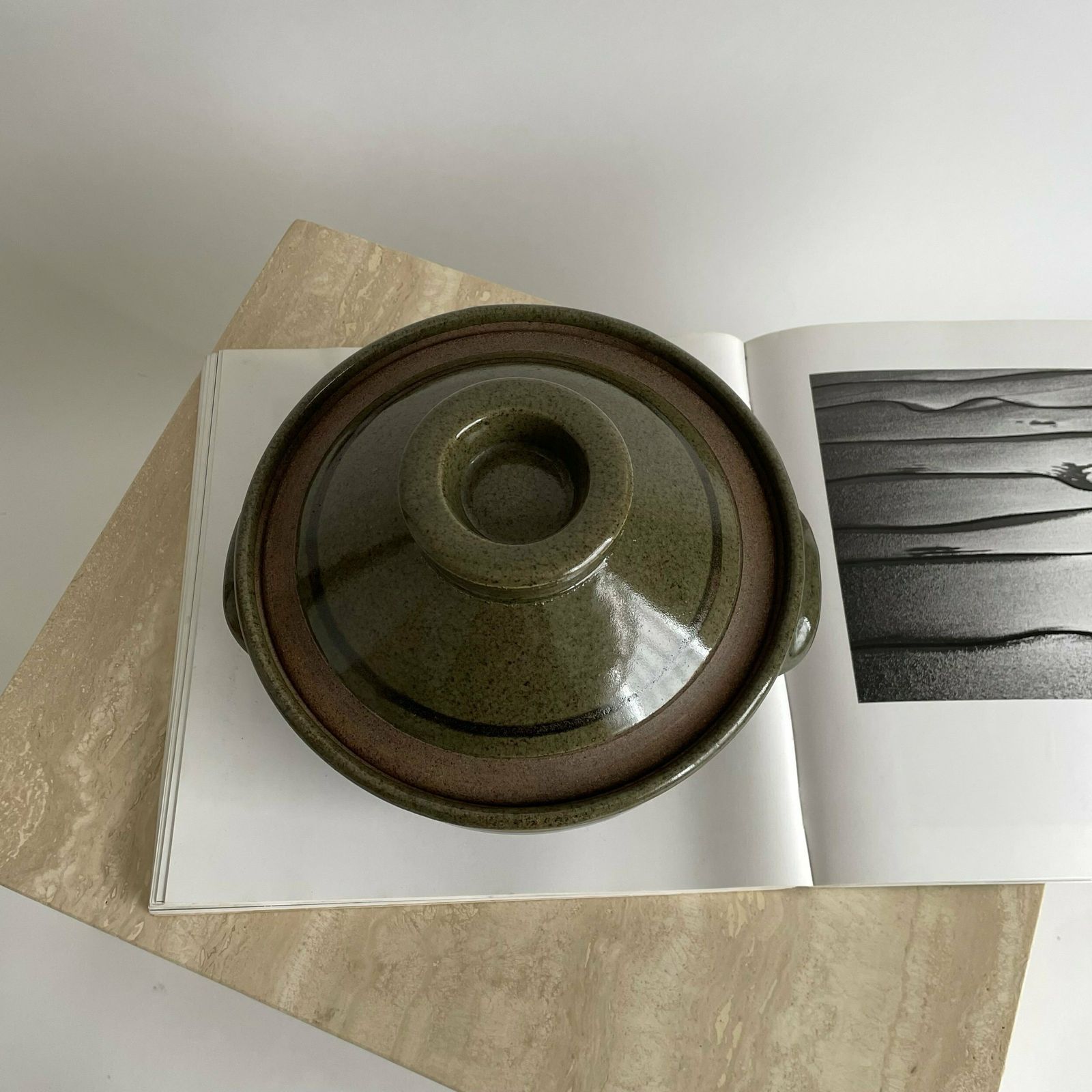 Rare Mid Century Richard Champion Of Yeo Valley Pottery Large Stoneware Lidded Bowl In Green Earthy Tones photo vinterior