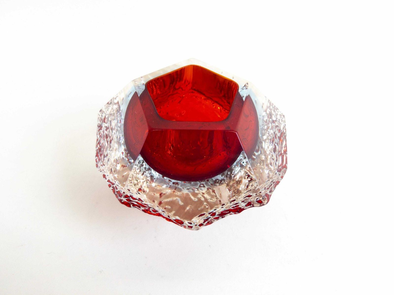 Murano Textured Sommerso Faceted Bowl In Red, Blue And Clear By Mandruzzato Glass Company   Made In Italy photo 189.0