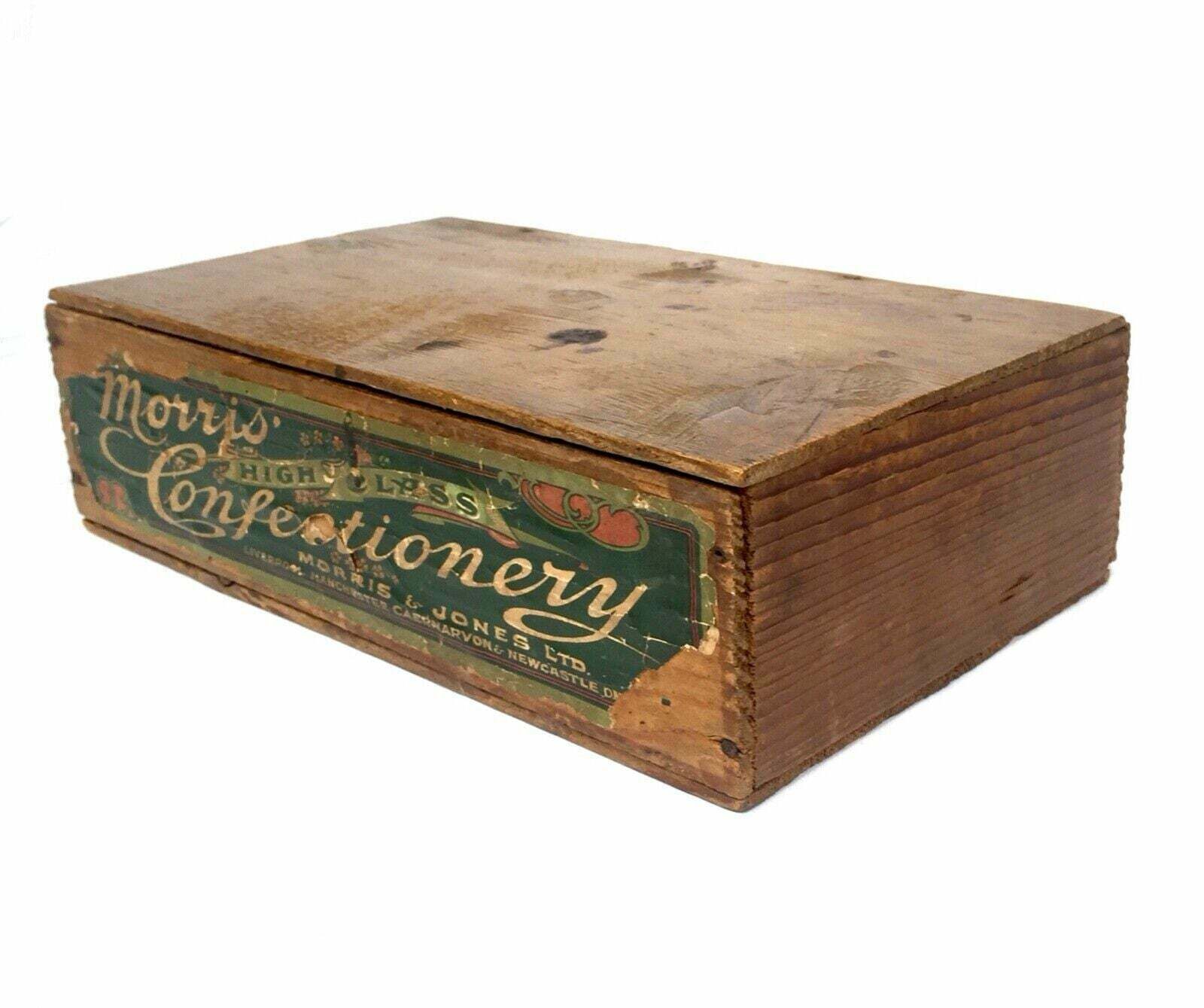 Antique Advertising   Morris & Jones Confectionery Wooden Shop Display Box Crate photo for sale