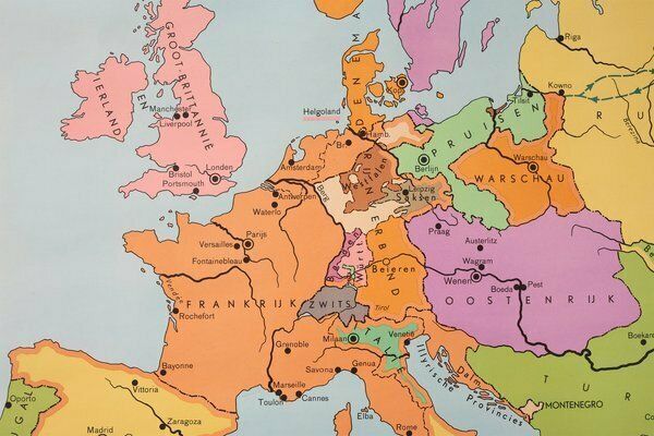 Vintage Historical Wall Map Of Europe Around 1812, Belgium, 1950s photo for sale