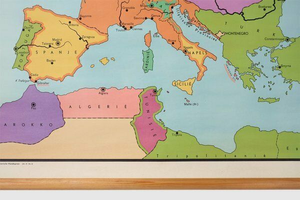 Vintage Historical Wall Map Of Europe Around 1812, Belgium, 1950s photo vinterior