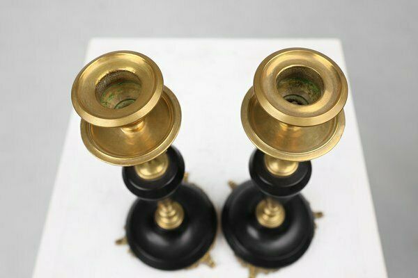 Empire Style Bronze And Ceramic Candlesticks, France, 1870s, Set Of 2 photo vinterior