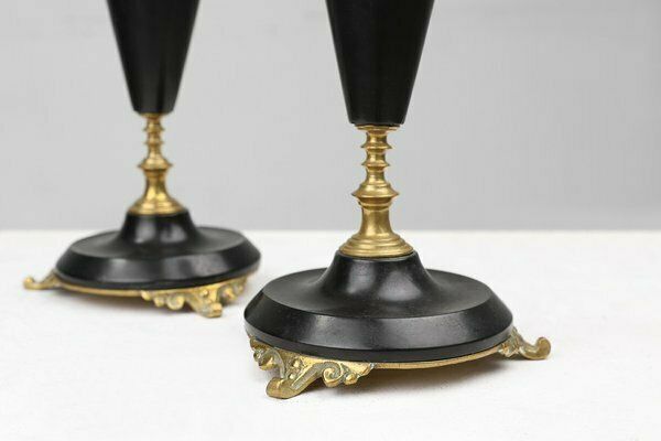 Empire Style Bronze And Ceramic Candlesticks, France, 1870s, Set Of 2 photo buy