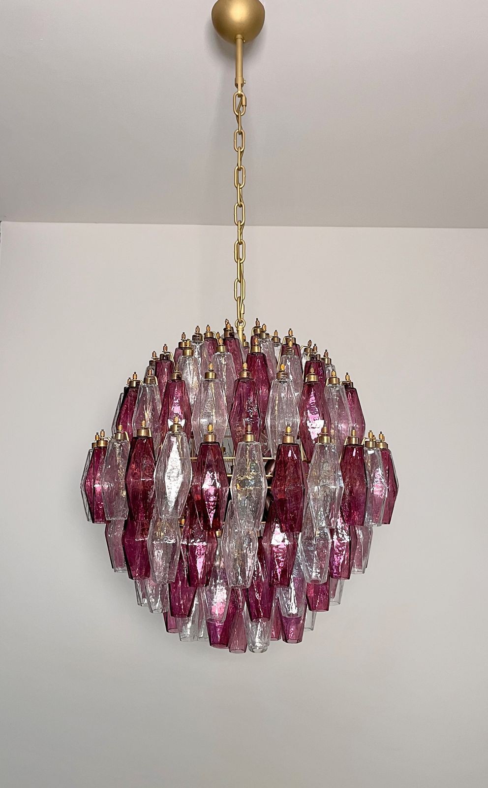 Amazing Spherical Murano Poliedri Candelier   140 Poliedri Trasparent And Amethyst photo for sale