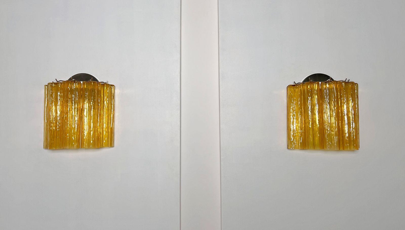 photo vinterior Fantastic Pair Of Murano Glass Tube Wall Sconces   5 Amber Glass Tube