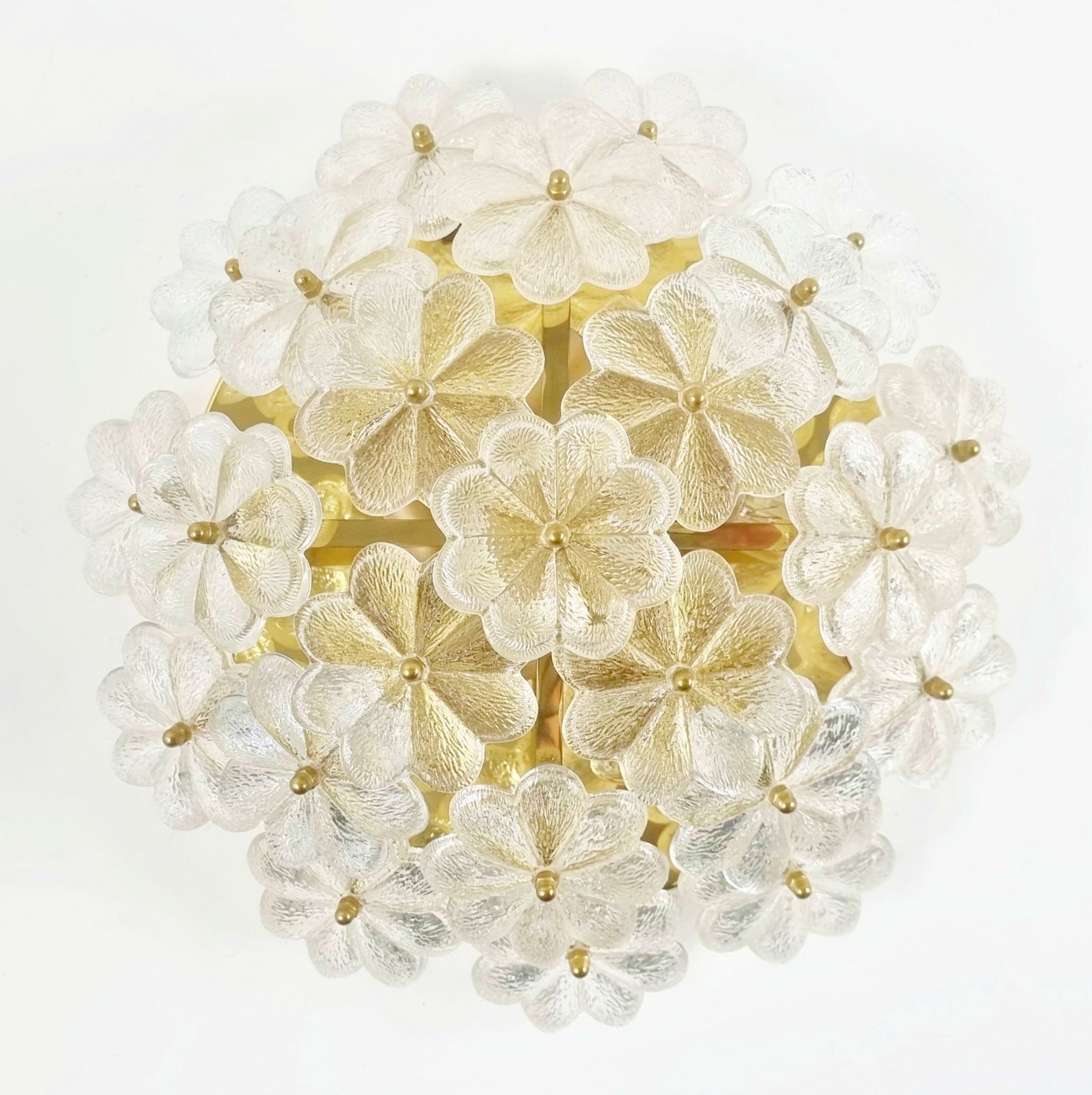 Large Mid Century Murano Glass & Brass Flower Flush Mount/Ceiling Light By Ernst Palme, Germany, 1960s/70s photo for sale