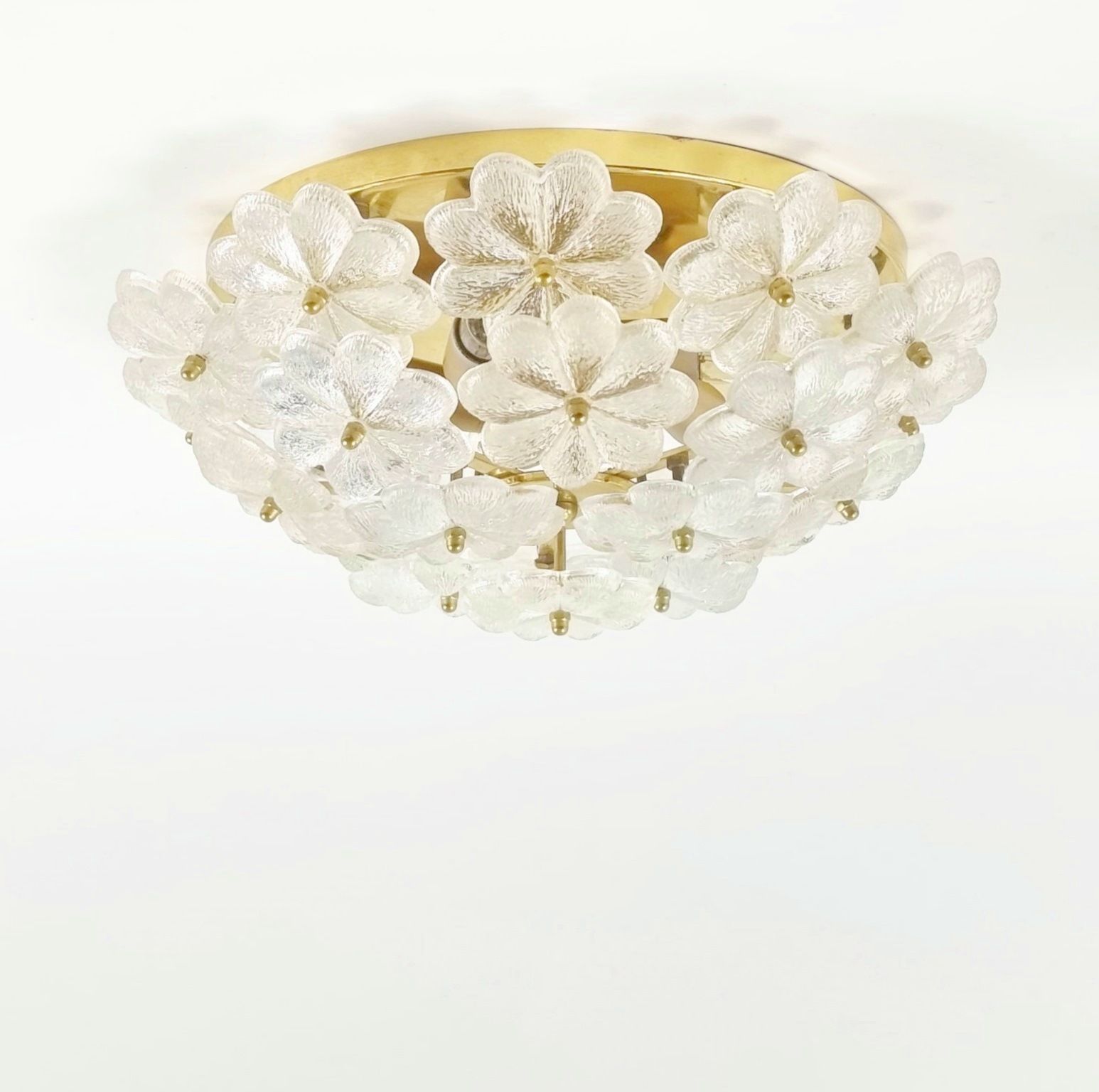 Large Mid Century Murano Glass & Brass Flower Flush Mount/Ceiling Light By Ernst Palme, Germany, 1960s/70s photo Lighting