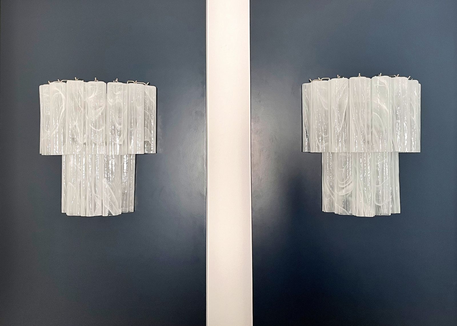 Fantastic Pair Of Murano Glass Tube Wall Sconces   13 Whihe Alabaster Glass Tube photo 830.0