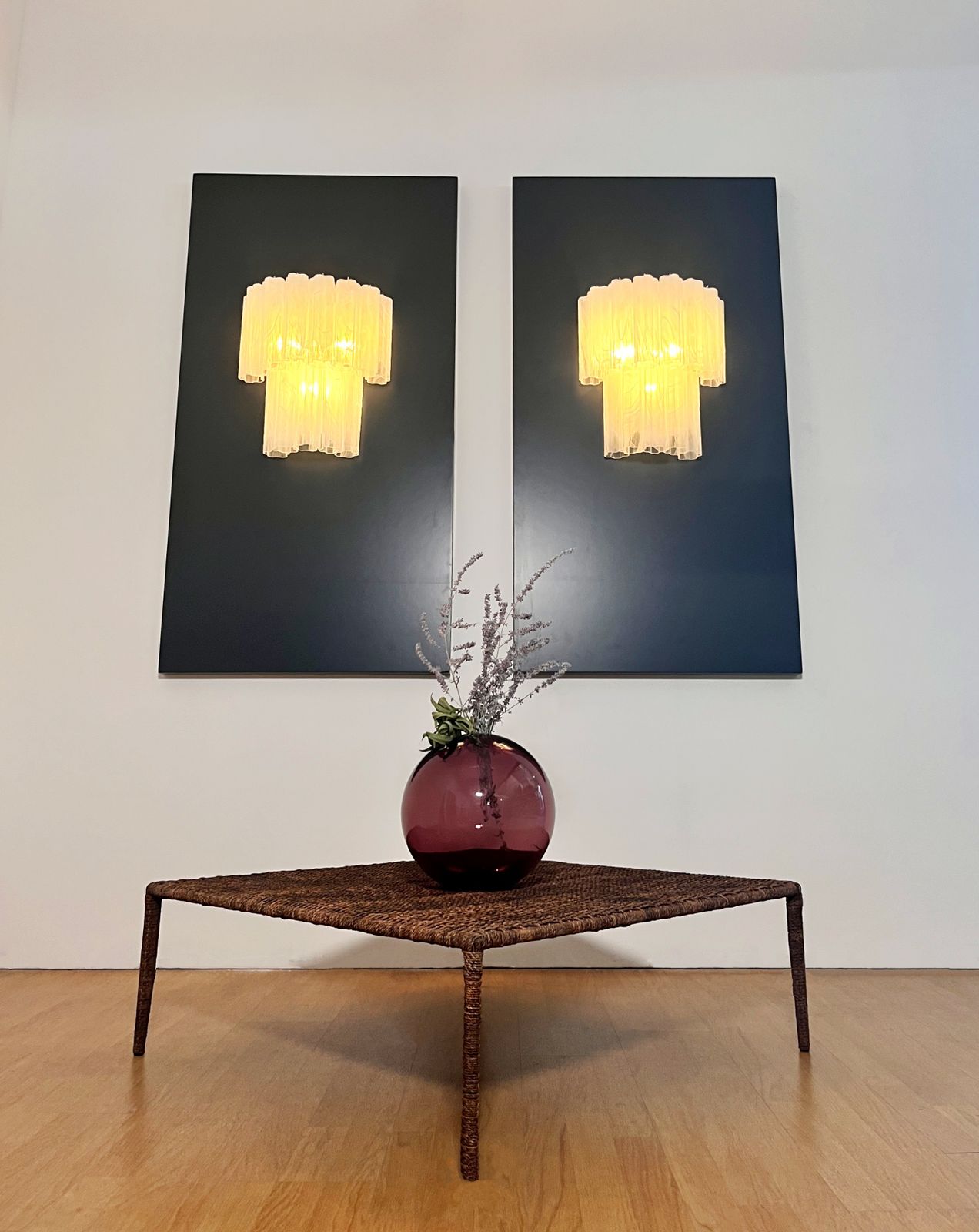 Fantastic Pair Of Murano Glass Tube Wall Sconces   13 Whihe Alabaster Glass Tube photo vinterior