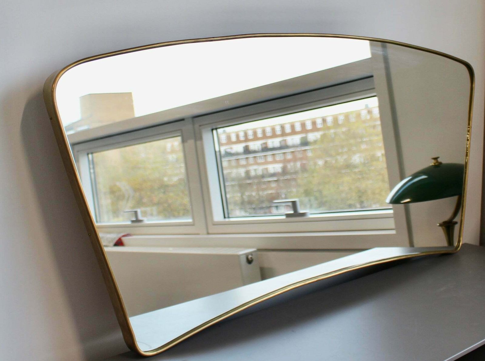 Mid Century Italian Wall Mirror With Brass Frame (Circa 1950s)   Large photo furniture