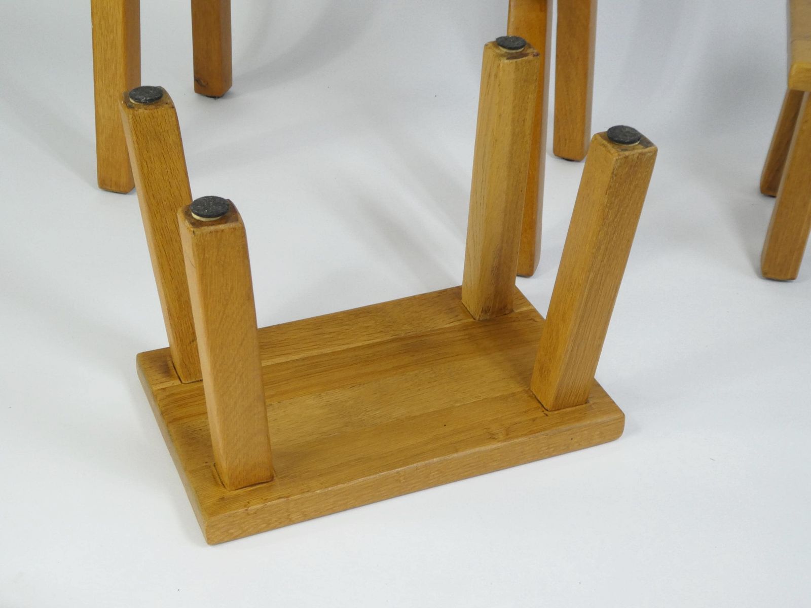 Vintage Wooden Nesting Set Of 3 Rectangular Tables, Brutalist Light Oak Primitive Milking Stools, Beautiful Side Tables, Plant Stand photo vintage