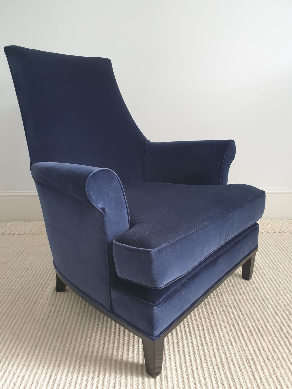 Pair Of Mid Century Modern   American Armchairs In Blue Velvet. photo vinterior