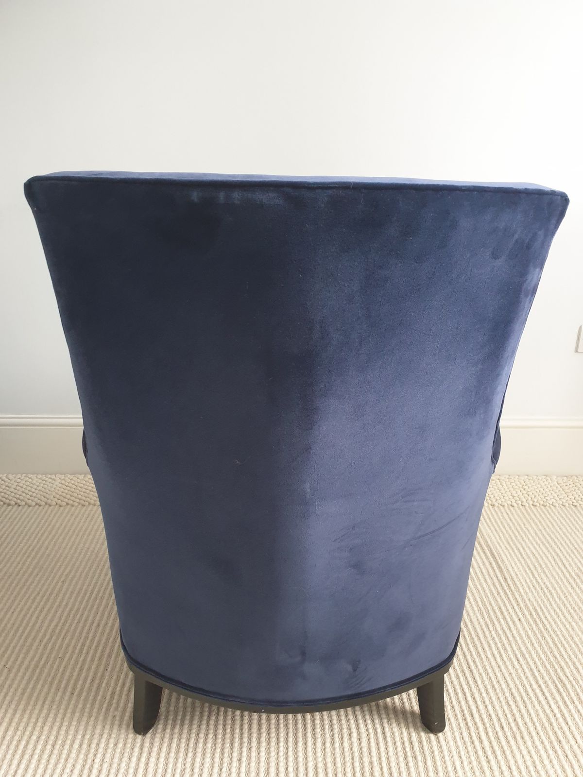 photo for sale Pair Of Mid Century Modern   American Armchairs In Blue Velvet.